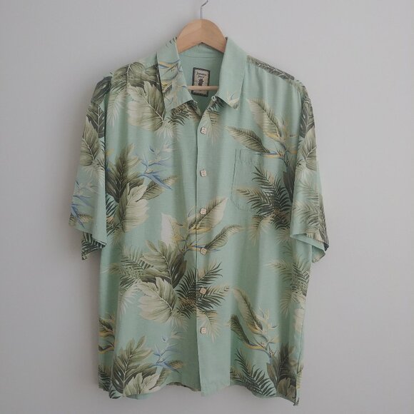 Jamaica Jaxx 100% thick silk Men XL light green short sleeve button down - Picture 1 of 16